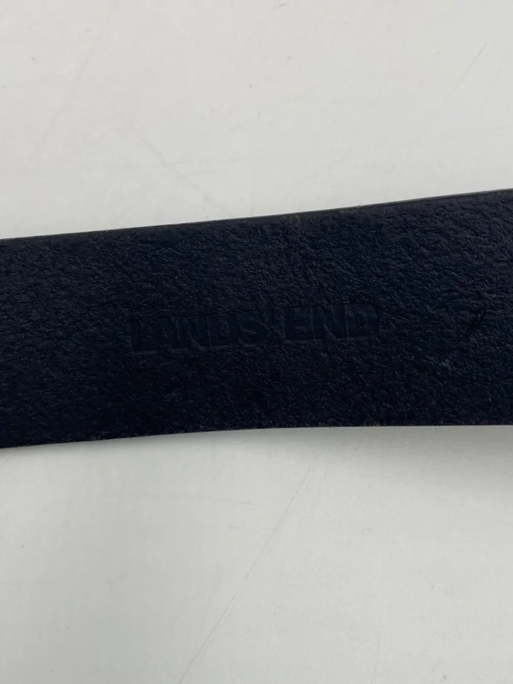 Lands' End Black Leather Dress Belt Mens Size 34/36 Silver Buckle 1 1/8